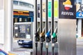 Huelva, Spain - March 6, 2022: Petrol pump at a Cepsa gas station. Service and vehicle refueling station of the multinational
