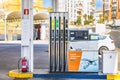 Huelva, Spain - March 10, 2022: View of a petrol pump at a gas Repsol station