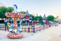 Huelva, Spain - May 5, 2020: Empty and closed children playground at sunset due to the alarm state and quarantine in Spain for the Royalty Free Stock Photo