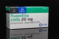 Huelva, Spain - November 26, 2020: Spanish Box of Fluoxetine Cinfa 20mg. Fluoxetine is a type of antidepressant known as an SSRI Royalty Free Stock Photo