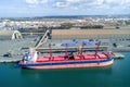 Aerial drone view of CL FUZHOU HE, a Bulk Carrier that was built in 2021and is sailing under the