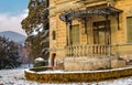 Huenegg castle in winter at lake Thun, Switzerland Royalty Free Stock Photo