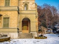 Huenegg castle in winter at lake Thun, Switzerland Royalty Free Stock Photo