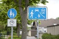 Huerth, NRW, Germany, 04 30 2022, german traffic sign for footpath and that cycling is allowed