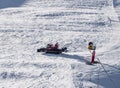 Snowcat, ratrack PistenBully - machine for snow preparation while working in Alpe D\'huez