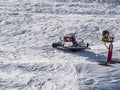 Snowcat, ratrack PistenBully - machine for snow preparation while working in Alpe D\'huez