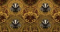 Hufflepuff Badger Patterned Background with Ornate Gold Details Royalty Free Stock Photo