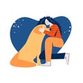 Hug day concept flat vector illustration Happy woman embracing dog Royalty Free Stock Photo