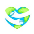 Hug the globe heart shape. Happy Earth day concept.