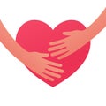 Hug heart. Hands embracing heart flat style Royalty Free Stock Photo