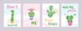 Hug me cards. Free hugs, sweet cactus characters love printable posters. Funny cacti covers design, cartoon plants and