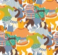 Hug pets dogs and cats back seamless pattern friends. Royalty Free Stock Photo