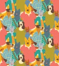 Hug pets dogs and cats friendship crowd seamless pattern friends.
