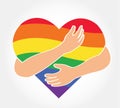 Hug the rainbow heart , love LGBT symbol