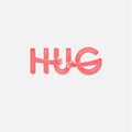 HUG typographical and Hand icon.Embrace or hug icons vector logo design.Hugs and Love yourself symbol.Love concept.Valentine`s Day