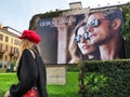 Huge advertising billboard for Giorgio Armani fashion brand