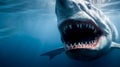 Huge aggressive shark underwater close-up