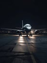 Huge airplane at night composition. Airport runway with big plane in night. Generative AI Royalty Free Stock Photo