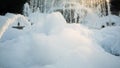 Huge amount of foam in fountain. prankster added shampoo to fountain. Washing