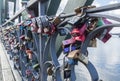 A huge amount of Love locks on the iron bridge in Frankfurt am Main Royalty Free Stock Photo