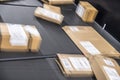 Huge amount of parcels on conveyor Royalty Free Stock Photo