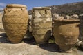 Huge ancient clay vases and camphor. Old dishes, camphor and pitchers. S