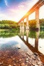 Huge arch bridge built over Dnister river in Ukraine Royalty Free Stock Photo
