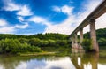 Huge arch bridge built over Dnister river in Ukraine. Royalty Free Stock Photo