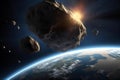 A huge asteroid comet approaching the planet Earth