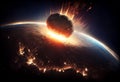A huge asteroid comet in collision with the planet Earth