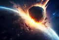 A huge asteroid comet in collision with the planet Earth