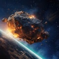 A huge asteroid flying in space