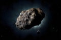 Huge asteroid in space image threatening planet earth, sci-fi fantasy closeup, generative AI. Royalty Free Stock Photo