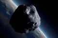 Huge asteroid in space image threatening planet earth, sci-fi fantasy closeup, generative AI. Royalty Free Stock Photo