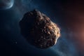 Huge asteroid in space image threatening planet earth, sci-fi fantasy closeup, generative AI. Royalty Free Stock Photo