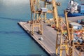 Huge Barcelona Sea Port Yellow Cranes seen from Above, Spain