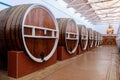 Huge barrels for aging elite alcohol. Illustrative editorial. October 1, 2021 Beltsy Moldova