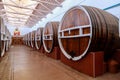 Huge barrels for aging elite alcohol. Illustrative editorial. October 1, 2021 Beltsy Moldova