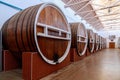 Huge barrels for aging elite alcohol. Illustrative editorial. October 1, 2021 Beltsy Moldova