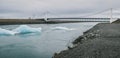 Huge blocks of ice on Glacial river and blue icebergs on Jokulsarlon glacier lake. Vatnajokull National Park, Iceland