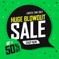 Huge Blowout Sale, 50% off, speech bubble banner discount tag design template, vector illustration