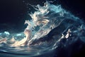 Huge blue ocean waves crashing at sunset during large swell in heavy storm wallpaper background. Seascape and disaster of nature