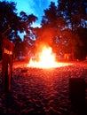 Huge bonfire on the beach, pagan celebrations