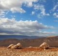 Huge boulders along highway, an unflawed sky Royalty Free Stock Photo