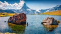 Huge boulders on Stellisee lake.