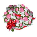 A huge bouquet of flowers tied with red ribbon with bowknot, isolated on white background. Vector illustration.