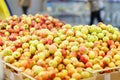 Fruit market with various colorful fresh fruits and vegetables. Food concept. Royalty Free Stock Photo