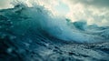 A huge breaking barrel wave in the ocean. Amazing, perfect wave to go surfing. Impressive dramatic seascape. Extreme Royalty Free Stock Photo