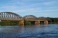 huge bridge over the river in which drive trains across the city