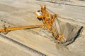 Huge bucket wheel excavator or mobile strip mining machine mining coal in a quarry. Heavy industry concept Royalty Free Stock Photo